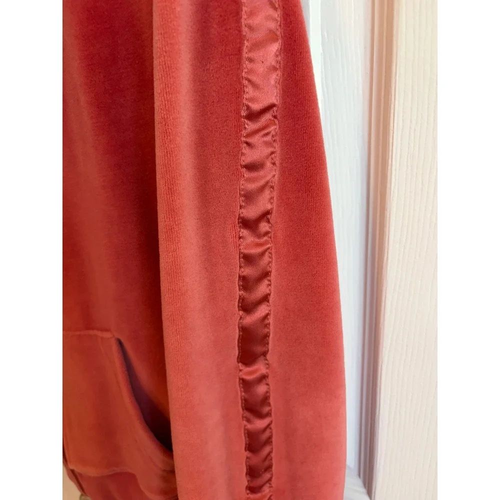 Mountain Lake Casuals Velour Zip Up Hoodie Coral Pink Satin Trim XL